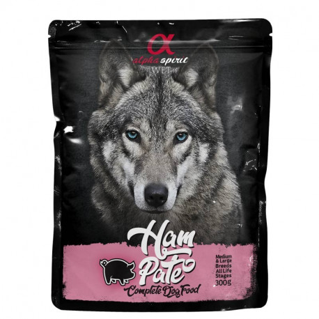 alpha spirit perro pouch pate jamon 12x300grs