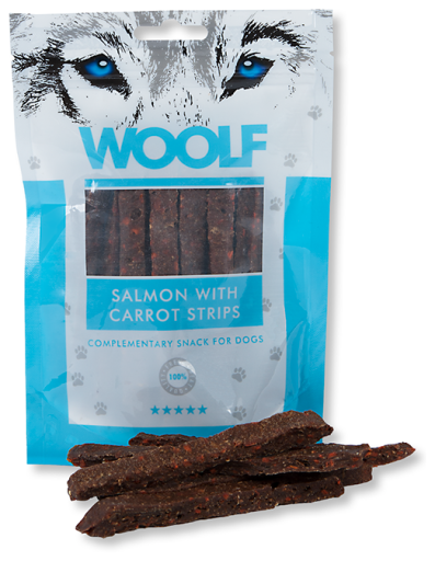 snack para perros de salmon con tiras de zanahoria 1 g